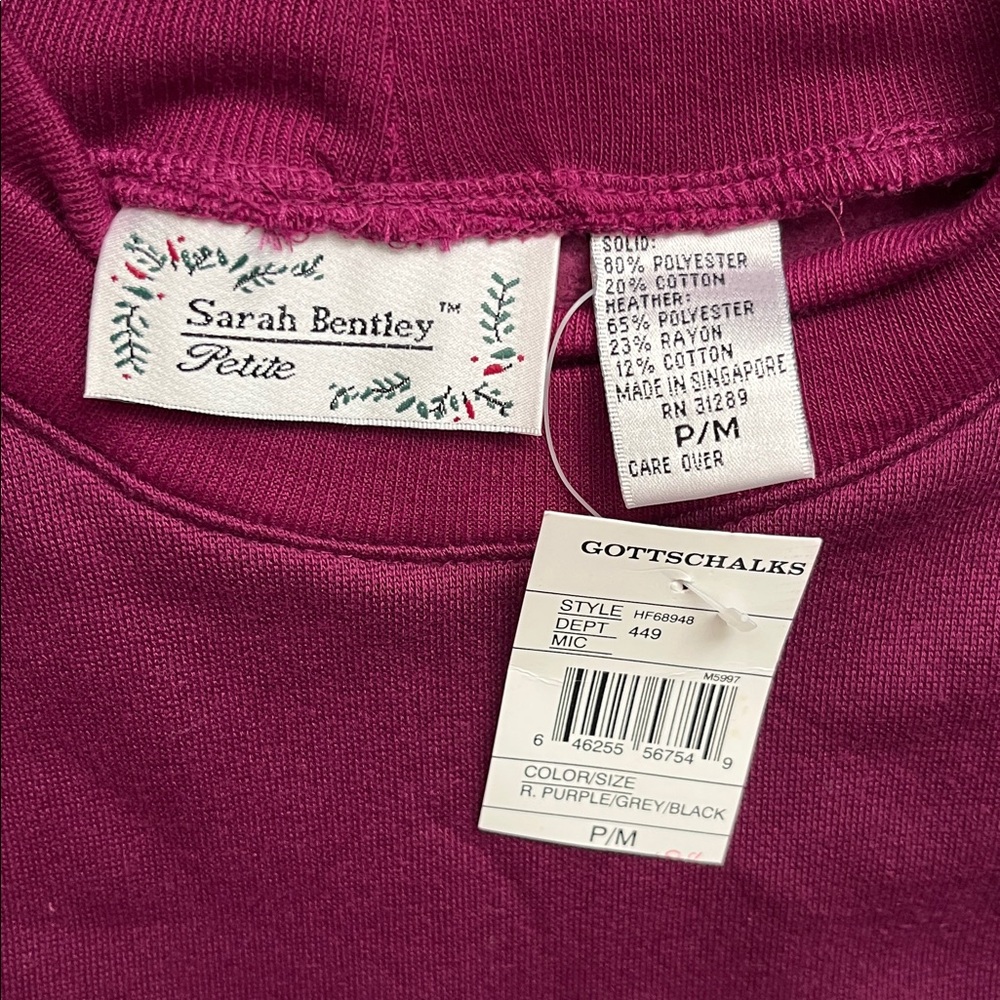 Vintage Sarah Bentley NWT Tri-Tone Sweater: Burgundy, Gray, Black. Size P/M - Picture 5 of 6